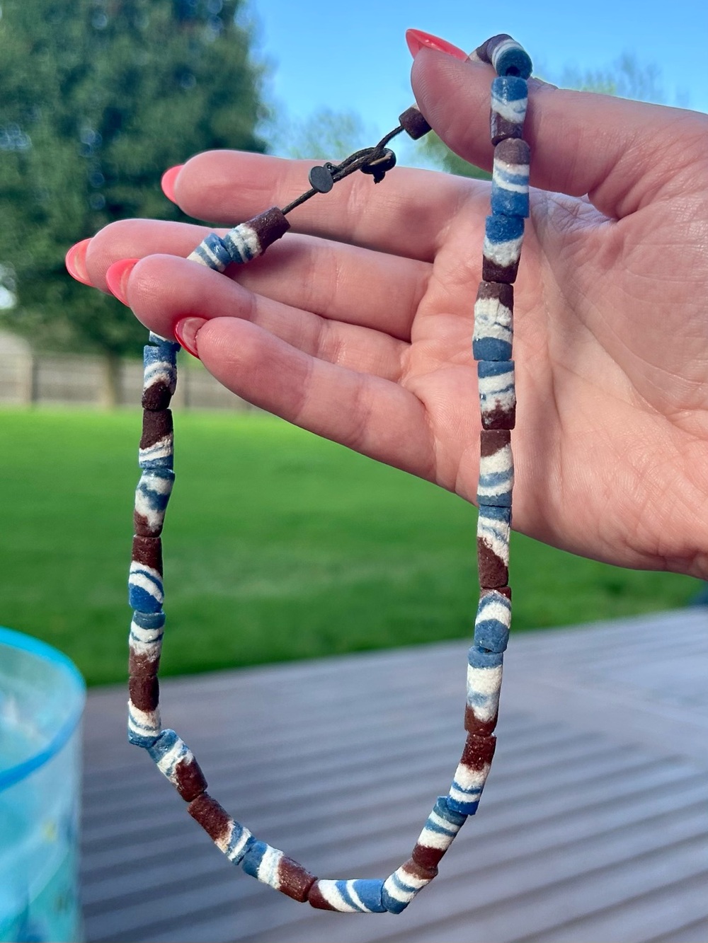 Vintage American Eagle Outfitters Blue Multi-Color Faux Trade Bead Boho Necklace